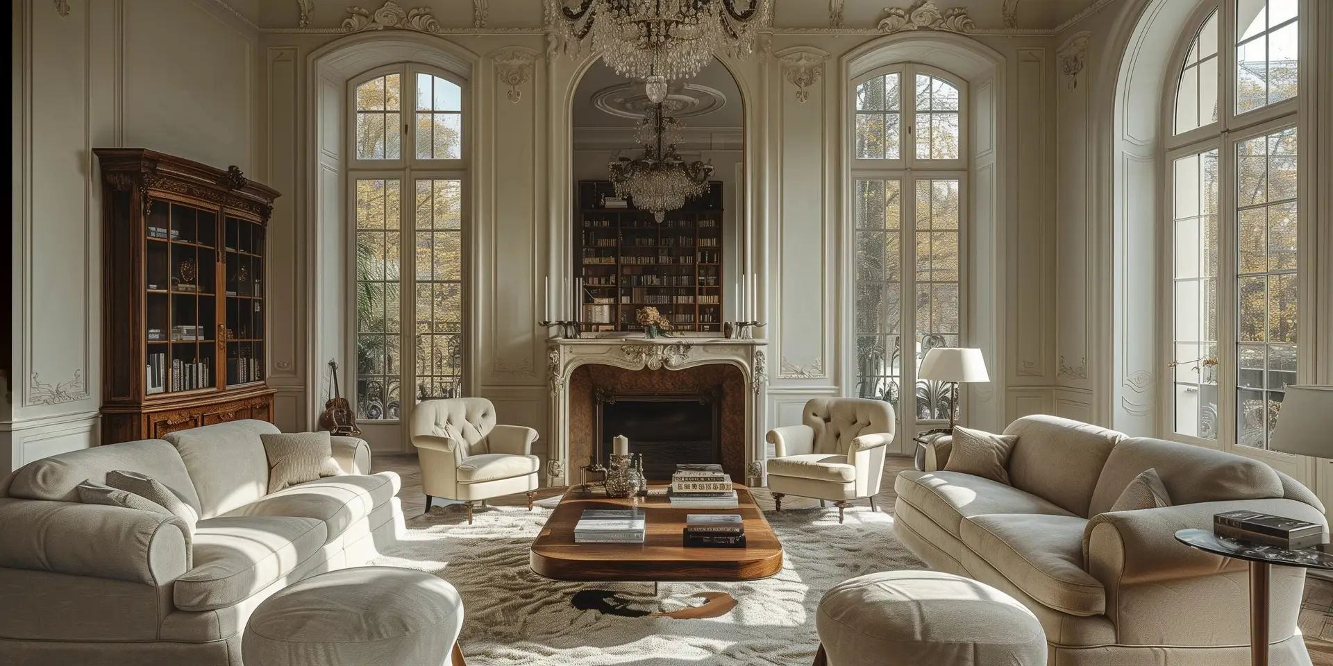 Sophisticated Parisian Style Room with Marble Fireplace